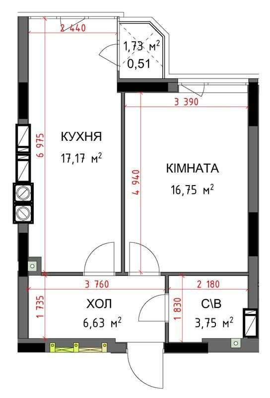 1-кімнатна 44.81 м² в ЖК На Прорізній 2 від 28 500 грн/м², смт Гостомель