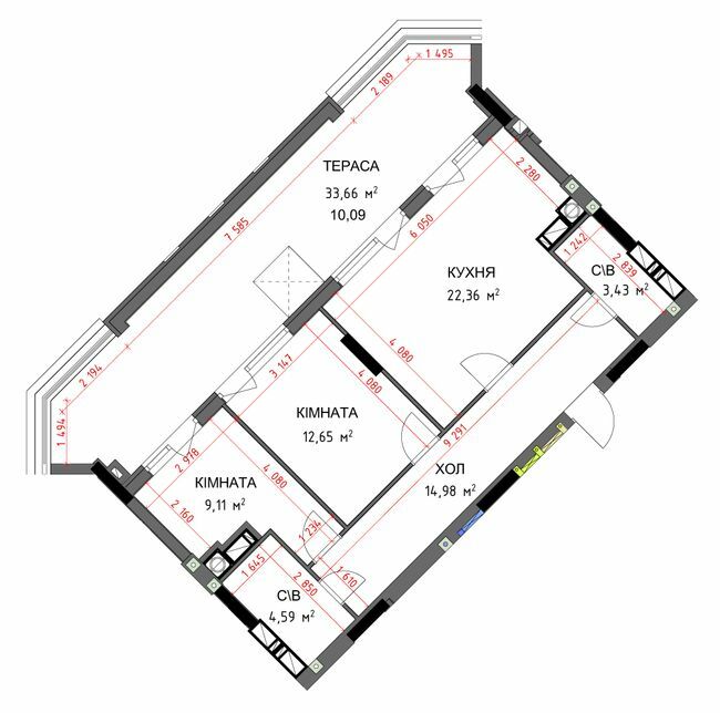 2-кімнатна 77.21 м² в ЖК На Прорізній 2 від 27 000 грн/м², смт Гостомель