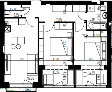 2-кімнатна 60.86 м² в ЖК Гостомельські Липки-5 від 18 500 грн/м², смт Гостомель