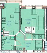 1-кімнатна 34.9 м² в ЖК Піонерський квартал від 24 300 грн/м², м. Вишневе