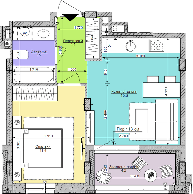 1-комнатная 39.2 м² в ЖК Respublika от 59 950 грн/м², Киев