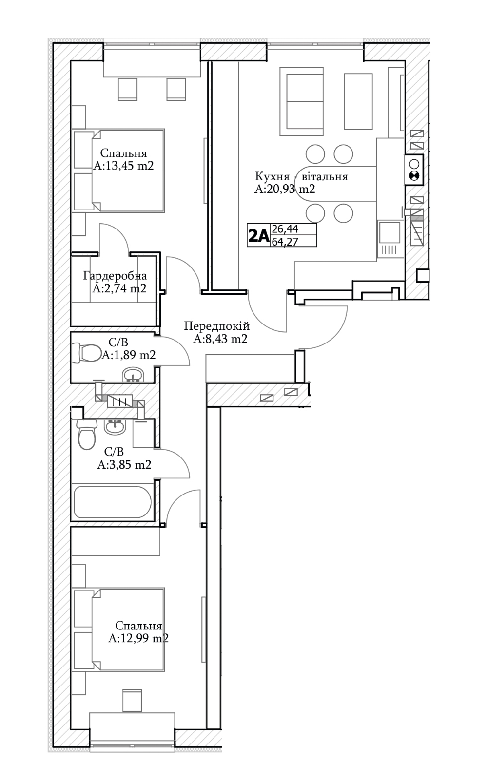 2-кімнатна 64.27 м² в ЖК GL Club від 22 400 грн/м², м. Ірпінь