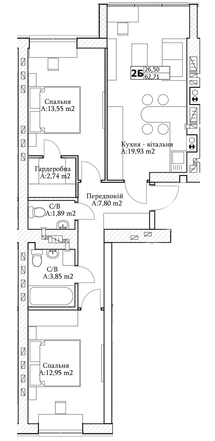 2-кімнатна 62.71 м² в ЖК GL Club від 22 400 грн/м², м. Ірпінь