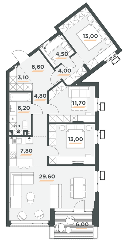 3-кімнатна 107.3 м² в ЖК 31 від 42 000 грн/м², Київ