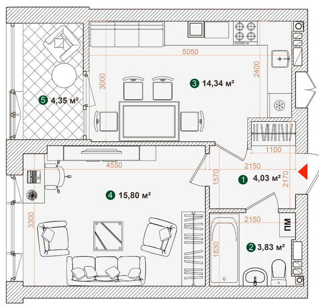 1-кімнатна 42.35 м² в ЖК Forest Park від 28 000 грн/м², Київ