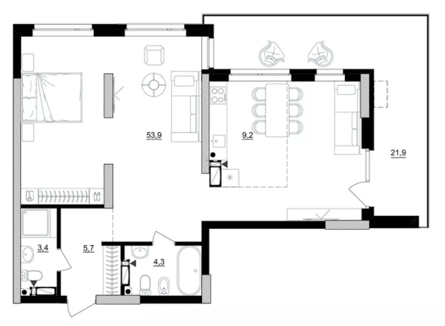 1-комнатная 87.5 м² в ЖК Kub29 от 40 400 грн/м², Киев
