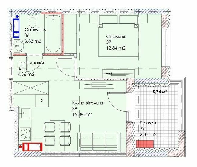 1-кімнатна 39.28 м² в ЖК MAVERICK RESIDENTIAL COMPLEX від 33 300 грн/м², Київ