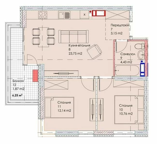 2-кімнатна 56.1 м² в ЖК MAVERICK RESIDENTIAL COMPLEX від 26 150 грн/м², Київ