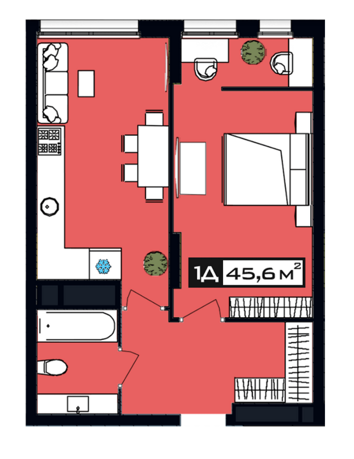 1-комнатная 45.6 м² в ЖК PEYOT от 28 350 грн/м², Днепр