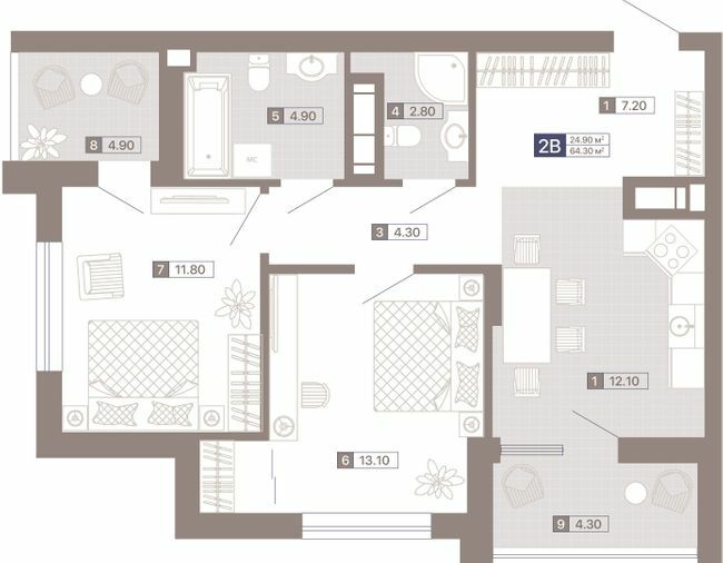 2-кімнатна 64.3 м² в ЖК Лук'янівський каскад від 45 674 грн/м², Київ