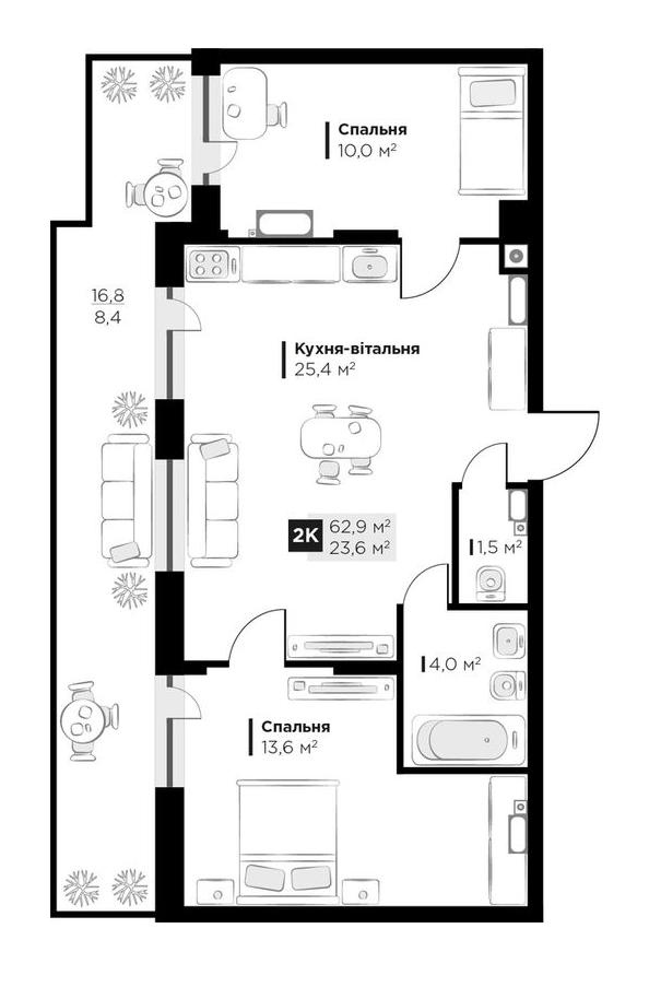 2-комнатная 62.9 м² в ЖК SILENT PARK от 26 800 грн/м², Львов