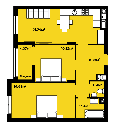 2-комнатная 66.24 м² в ЖК CONTINENT STYLE от 17 900 грн/м², с. Сокольники