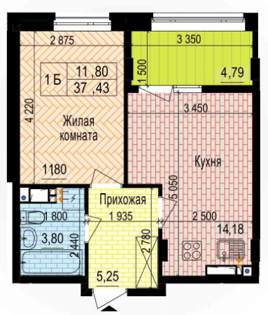 1-комнатная 37.43 м² в ЖК Аквамарин от 28 500 грн/м², Харьков
