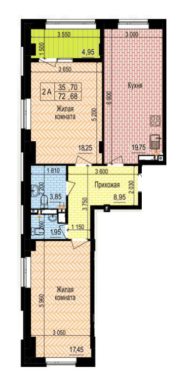 2-комнатная 72.68 м² в ЖК Аквамарин от 27 500 грн/м², Харьков