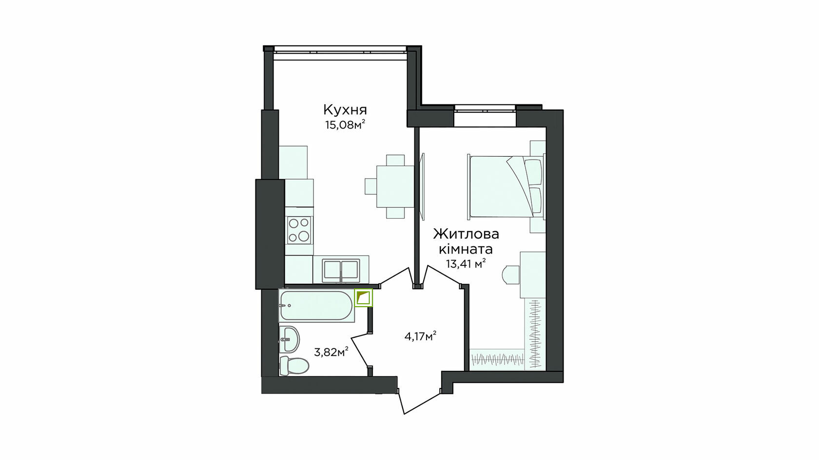 1-комнатная 36.17 м² в Клубная резиденция O`Club от 29 565 грн/м², с. Крюковщина