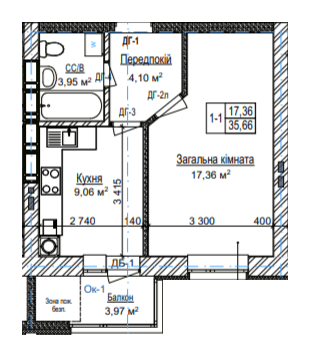1-кімнатна 35.66 м² в ЖК Затишний квартал від 28 500 грн/м², с. Софіївська Борщагівка