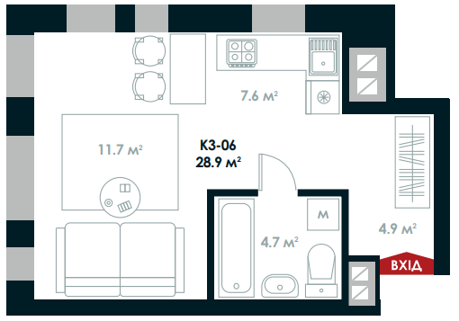 1-комнатная 28.9 м² в ЖК Atria City.Teremky от 22 000 грн/м², пгт Чабаны