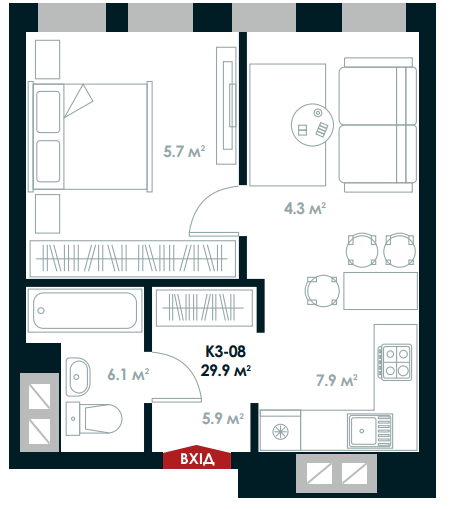 1-комнатная 29.9 м² в ЖК Atria City.Teremky от 22 000 грн/м², пгт Чабаны