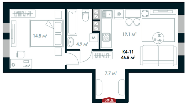 1-комнатная 46.5 м² в ЖК Atria City.Teremky от 24 300 грн/м², пгт Чабаны