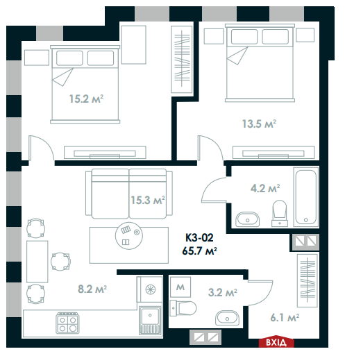 2-комнатная 65.7 м² в ЖК Atria City.Teremky от 29 200 грн/м², пгт Чабаны