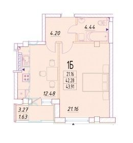 1-кімнатна 43.91 м² в ЖК Дім Потоцького від 36 250 грн/м², Одеса