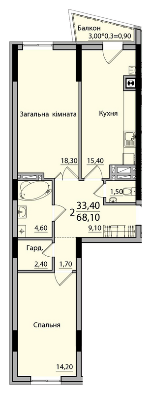 2-комнатная 68.1 м² в ЖК Панорама от 18 200 грн/м², Черновцы