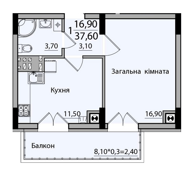 1-комнатная 37.6 м² в ЖК Панорама от 18 200 грн/м², Черновцы