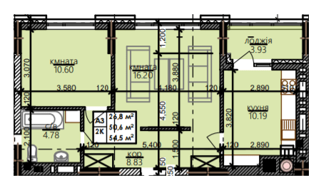 2-комнатная 54.5 м² в ЖК Millennium от 14 900 грн/м², Ивано-Франковск
