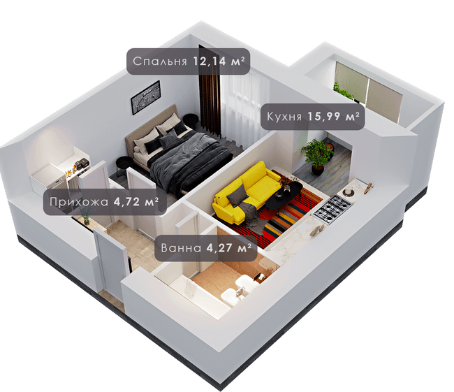 1-комнатная 38.97 м² в ЖК Урожайный от 12 000 грн/м², Ивано-Франковск