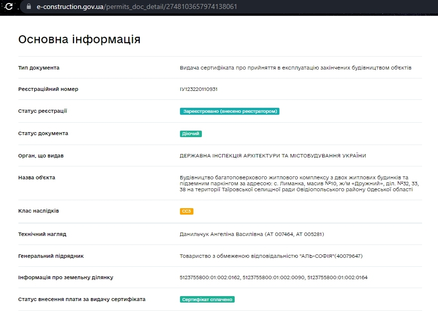 Сертификат о готовности Дом, ЖК Цитадель-2