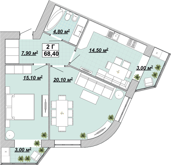 2-комнатная 68.4 м² в ЖР Княгинин от 14 000 грн/м², Ивано-Франковск