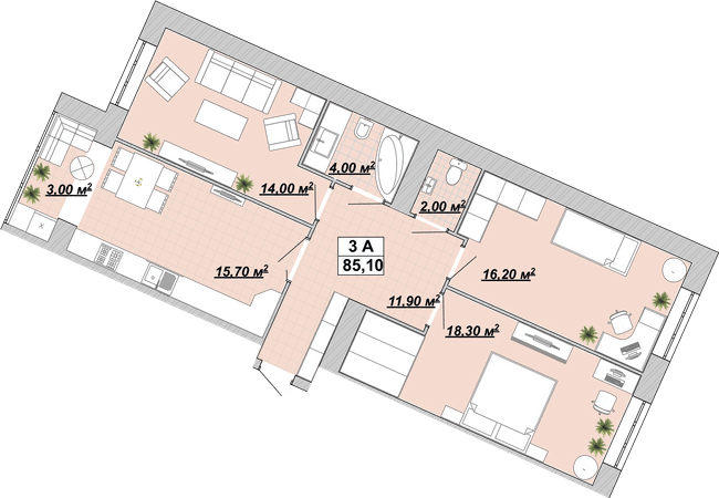 3-комнатная 85.1 м² в ЖР Княгинин от 14 000 грн/м², Ивано-Франковск