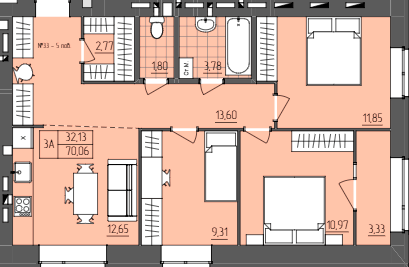 3-кімнатна 70.06 м² в ЖК ZigZag від 16 300 грн/м², Рівне
