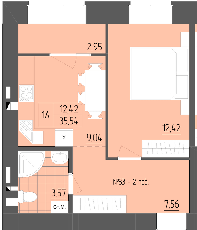 1-кімнатна 35.54 м² в ЖК ZigZag від 16 700 грн/м², Рівне
