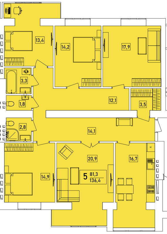 5+ кімнат 136.4 м² в ЖК Living Park "Нова Будова-2" від 29 850 грн/м², с. Мукша Китайгородська