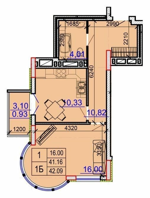 1-кімнатна 42.09 м² в ЖК Grand Palace від 21 000 грн/м², Хмельницький