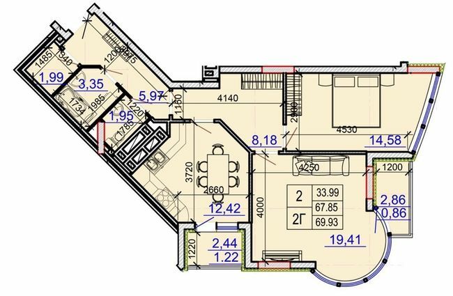 2-кімнатна 69.93 м² в ЖК Grand Palace від 19 000 грн/м², Хмельницький