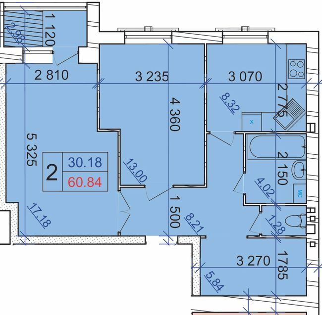 2-комнатная 60.84 м² в ЖК Grand Royal от 15 000 грн/м², Хмельницкий