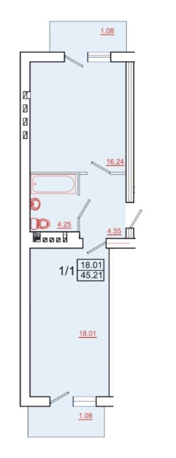 1-комнатная 45.21 м² в ЖК Городок Северный от 13 500 грн/м², Хмельницкий
