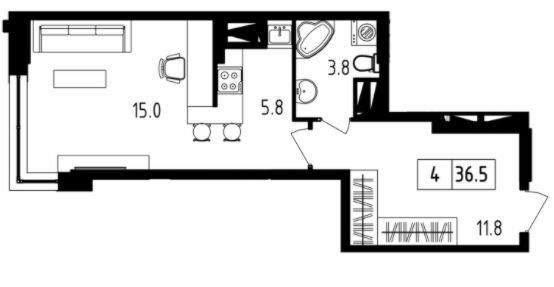1-комнатная 36.5 м² в ЖК Янтарный от 17 800 грн/м², с. Иличанка
