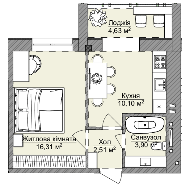 1-кімнатна 37.45 м² в ЖК Теплий дім Plus від 18 950 грн/м², с. Крижанівка