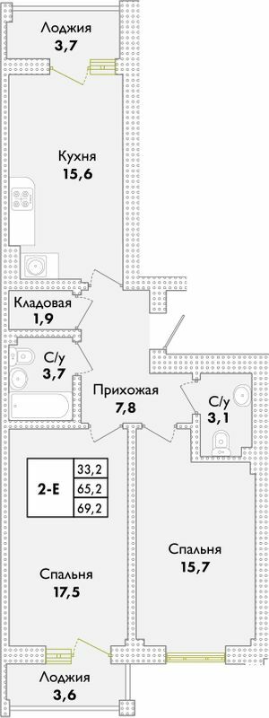 2-кімнатна 69.2 м² в ЖК Парк Совіньон від 21 900 грн/м², смт Таїрове
