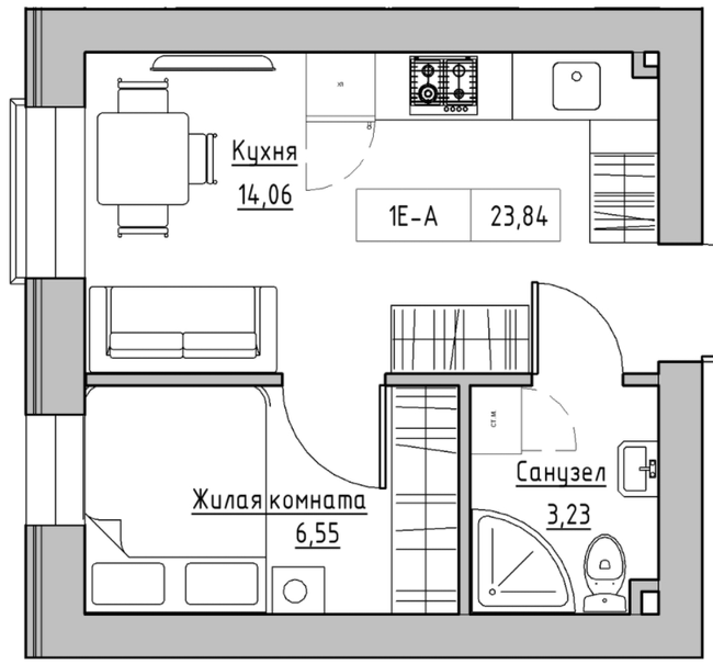 1-кімнатна 23.84 м² в ЖК KEKS від 20 800 грн/м², смт Авангард