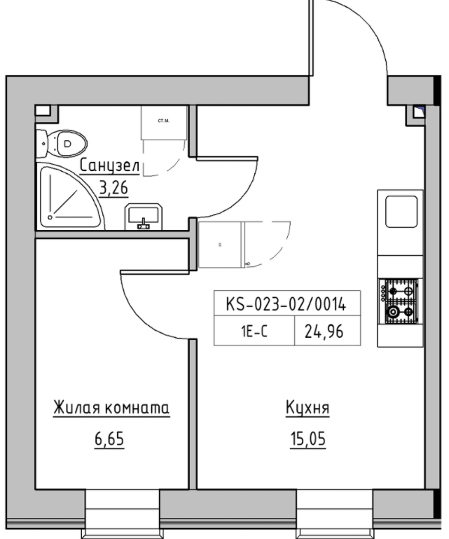 1-кімнатна 24.96 м² в ЖК KEKS від 20 800 грн/м², смт Авангард