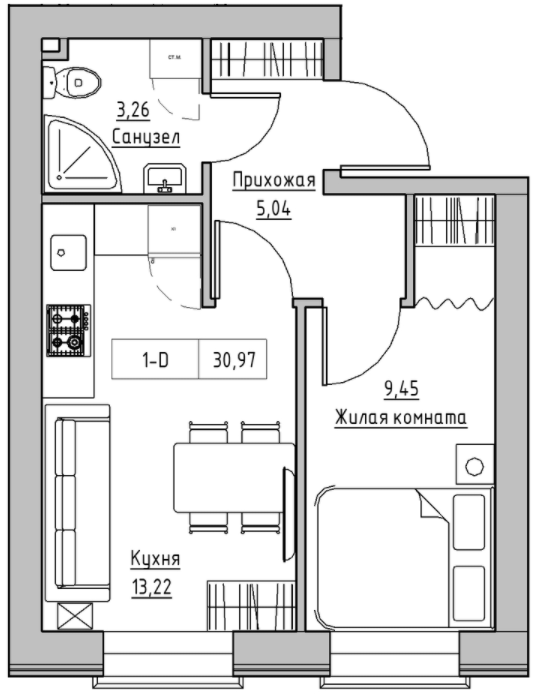 1-кімнатна 30.97 м² в ЖК KEKS від 20 800 грн/м², смт Авангард