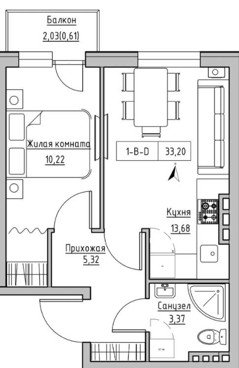 1-кімнатна 33.2 м² в ЖК KEKS від 20 800 грн/м², смт Авангард