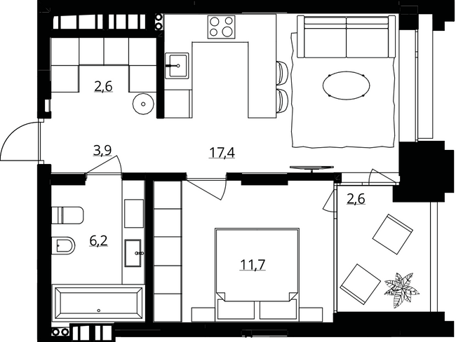 1-кімнатна 44.4 м² в ЖК Doma Trabotti від 54 250 грн/м², Одеса