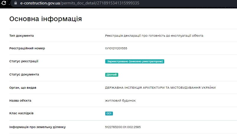 Сертифікат про готовність Дом, КБ Crystal House