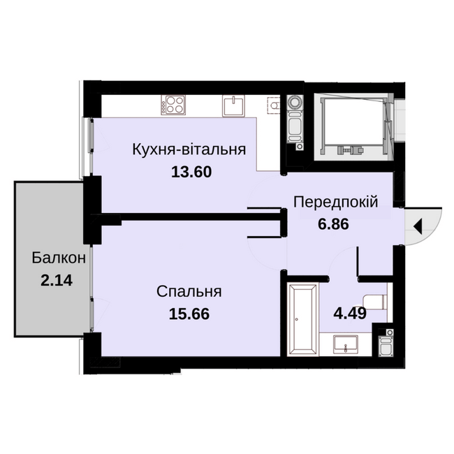 1-кімнатна 42.75 м² в ЖК Княжий хол від 48 000 грн/м², Львів