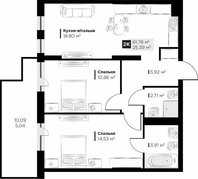 2-кімнатна 61.81 м² в ЖК PERFECT LIFE від 23 550 грн/м², м. Винники